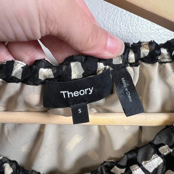 Theory Confetti Print Long Sleeve Silk Blend Dress Size Small Black Tan Career - Picture 4 of 11